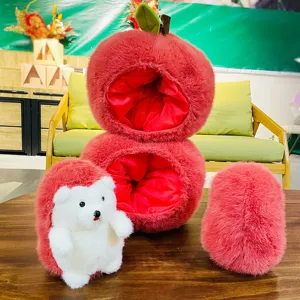 Cute apple hedgehog plush toy set, soft stuffed doll pillow for girls birthday gift, cozy bed decor