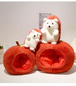 Cute apple shaped plush hedgehog doll toy and bed set soft cute bedroom gift for girls