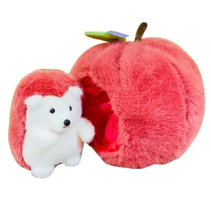 Cute plush hedgehog toy with apple house soft stuffed doll lovely gift for kids and girls