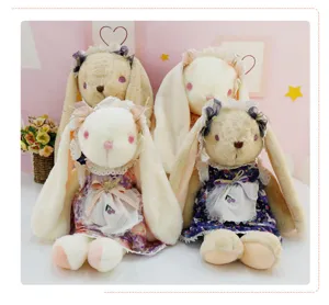 Cute floral lop-eared rabbit plush toys in maid dresses, soft stuffed doll pillows for girls gift.