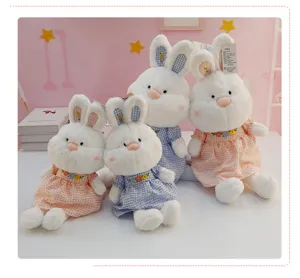 Jolie poupée lapin peluche robe carreaux, animal doux pour filles, charmant oreiller douillet.