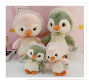 Cute loli penguin plush toy doll soft stuffed animal pillow sweet lace bonnet gift for girls