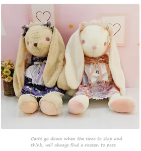 Cute floral dress lop-eared rabbit plush toy soft stuffed doll for kids and girls
