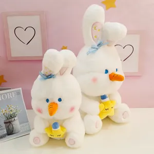 Cute snowman rabbit plush toy soft stuffed bunny doll with carrot nose for kids and gifts.