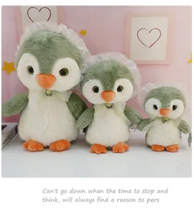 Cute loli penguin plush toy set, soft stuffed doll pillow with lace bow decoration for girls.