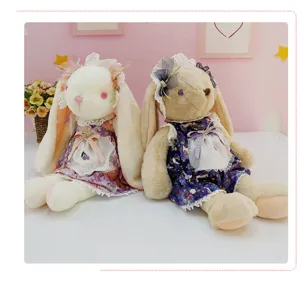 Cute floral dress lop-eared rabbit plush toy stuffed animal doll pillow for girls gift.