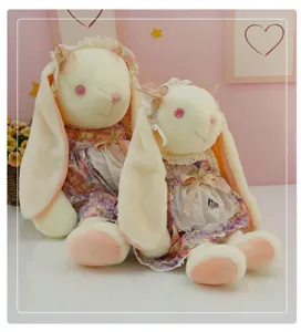 Cute lop-eared bunny plush toy set with floral dress, soft stuffed doll for girls and cute gifts.