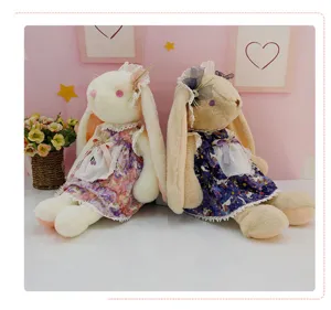 Cute floral dress rabbit plush toy big ear bunny doll soft pillow gift for girls
