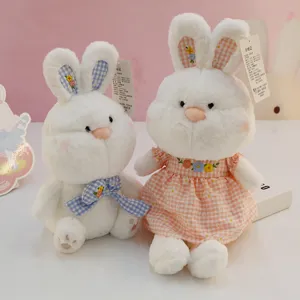 Peluche de Lapin Mignonne Animal en Peluche Douce et Duveteuse Lapin avec Robe Nœud Oreiller Pour Enfants Filles Cadeau