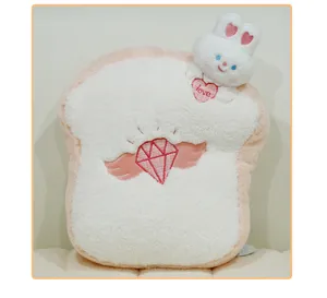 Cuscino in peluche a forma di pane con coniglio, morbido giocattolo regalo per ragazze.