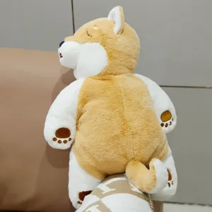 Simpatico cuscino in peluche Shiba Inu, morbida bambola cane imbottita per decorazione casa.