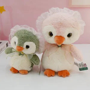 Cute Lolita Penguin Plush Toy Stuffed Animal Doll Soft Pillow With Lace Trim Bow Gift For Girls Women Room Decor