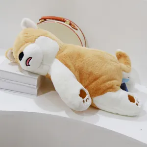 Simpatico peluche Shiba Inu addormentato, morbido cuscino di compagnia per decorare la casa.
