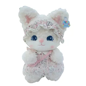 Cute fairy tale white rabbit plush toy with pink lace dress soft stuffed doll gift.