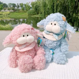 Cute curly sheep plush toy set, soft stuffed animal doll comforting hugging gift