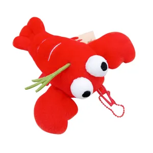 Cute red lobster plush toy keychain with funny big eyes and creative snot design for bags.