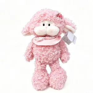 Cute pink curly sheep plush toy soft stuffed animal doll comforting sleeping gift for kids and girls