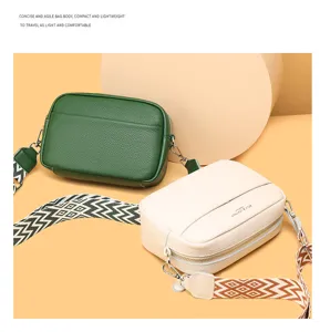 Genuine leather small square bag women trendy shoulder crossbody bag casual zipper bag