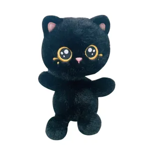 Lindo peluche de gato negro con grandes ojos bordados amarillos suave muñeca para coche