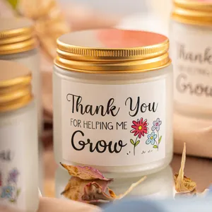 Tarro de Vela Perfumada de Vidrio Esmerilado Con Tapa Metálica Etiqueta Floral Vela de Aromaterapia Para Decoración Regalo