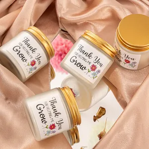 Vela aromática en tarro de cristal esmerilado con tapa dorada, cera de aroma para decoración del hogar.