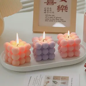 Aesthetic cube bubble scented candle set, handmade soy wax romantic home decor gift.