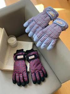 Gants de ski imperméables à carreaux rétro, équipement de sport d'hiver thermique épais.
