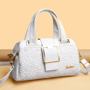 Borsa a mano bianca con stampa coccodrillo e pizzo, grande capacità, elegante borsa donna.
