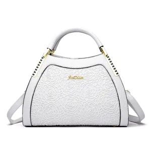 Elegante witte handtas met krokodillenmotief en kant, ruime stijlvolle schoudertas voor dames.
