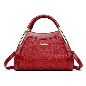 Rode krokodillenpatroon kant schoudertas vrouwen grote capaciteit crossbody tas