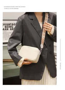 White genuine leather crossbody bag, minimalist small square bag with geometric strap.