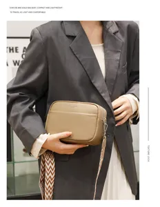 Genuine leather crossbody bag for women simple shoulder bag compact square bag