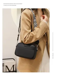 Black genuine leather crossbody bag for women, stylish small square camera bag.