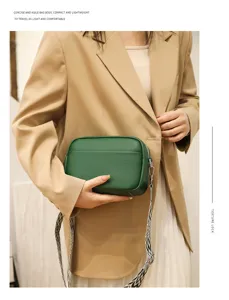 Genuine leather cross body bag for women, stylish small square handbag with strap.