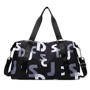Grand sac de sport polochon de voyage avec imprimé de lettres abstraites et lanières noires
