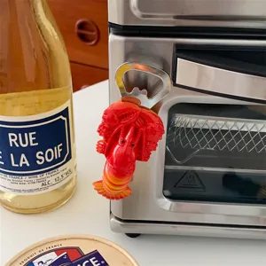 Creative lobster bottle opener with magnetic design, cute kitchen fridge magnet tool for beer.