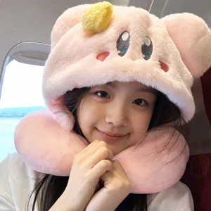 Plush cartoon U-shaped travel neck pillow for comfortable office and flight naps support.