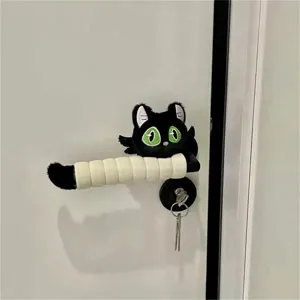 Cute black cat door handle cover plush anti-collision door knob protector decoration home