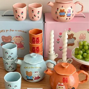 Koreanische süße Bären Keramik Teekanne Tassen Set Geschenkbox für Hochzeit Heimdeko