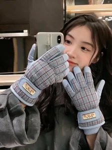 Gants de ski d'hiver à carreaux rétro détail, doublés polaire chaud épais cyclisme en plein air.