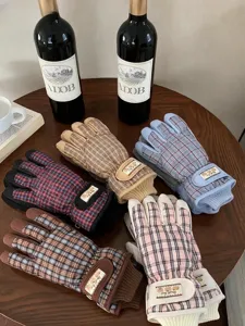 Gants de ski imperméables à carreaux vintage, doublure thermique épaisse pour cyclisme d'hiver.