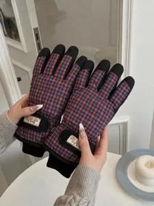 Gants de ski imperméables à carreaux rétro, gants de cyclisme d'hiver chauds et doublés