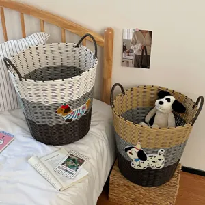 Large imitation rattan laundry basket with cute puppy patch, ideal for home toy storage.