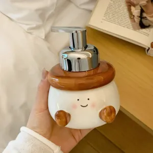 Cute ceramic foaming soap dispenser cartoon pump bottle for bathroom shampoo lotion container