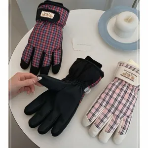 Gants de ski imperméables à carreaux rétro, gants thermiques d'hiver chauds pour le sport.