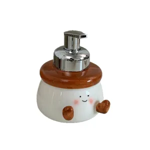 Cute ceramic soap dispenser chubby foaming bottle for bathroom shower lotion pump empty bottle