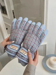 Gants de ski imperméables à motif écossais rétro, doublure polaire chaude hiver sport cyclisme.