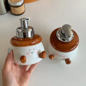 Cute Chubby Cartoon Ceramic Foaming Soap Dispenser Bottle For Bathroom Kitchen Refillable Liquid Hand Wash Pump Bottle