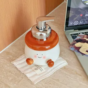 Ceramic soap dispenser bottle cute cartoon pump lotion container for bathroom use