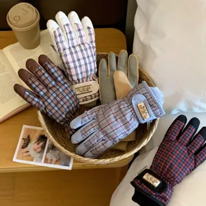 Gants de ski imperméables à carreaux rétro, polaire épaisse gants chauds d'hiver cyclisme sport.